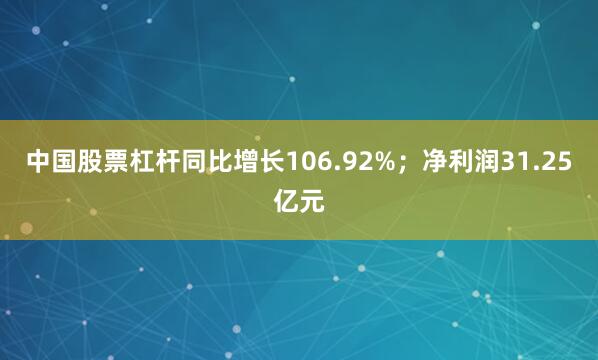 中国股票杠杆同比增长106.92%;净利润31.25亿元